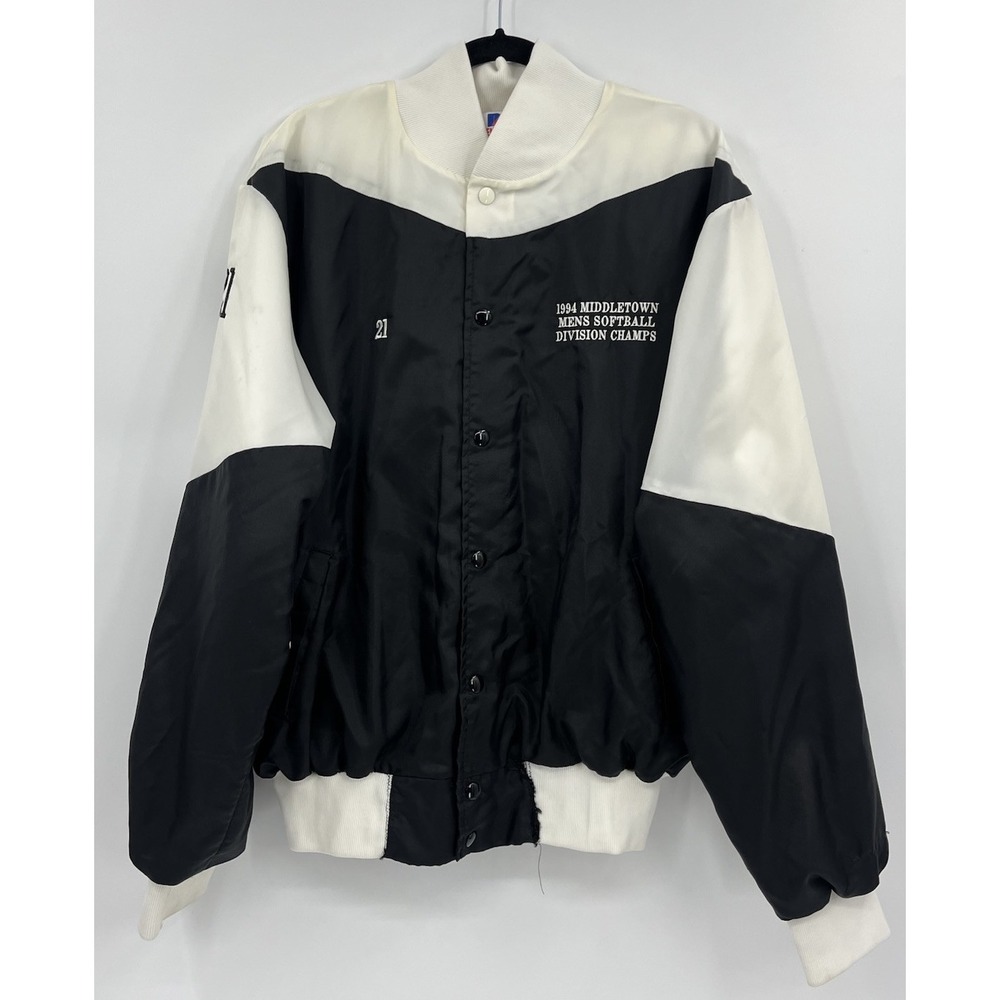 Vintage 80s Rennoc Snap Front Jacket Lined Softball Champions Size XL 48 FLAWS